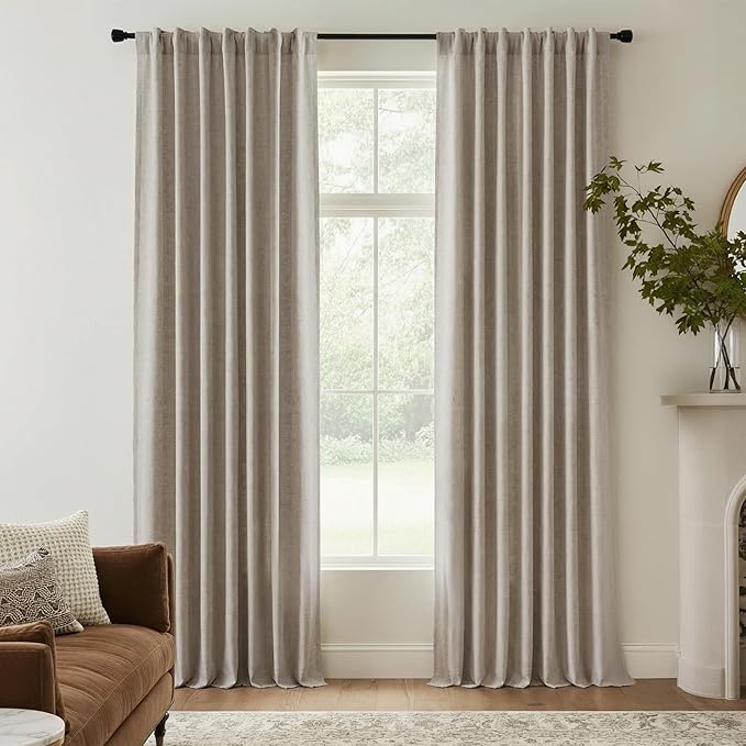 RYB HOME Natural Beige 100% Blackout Linen Curtains by RYBHOME