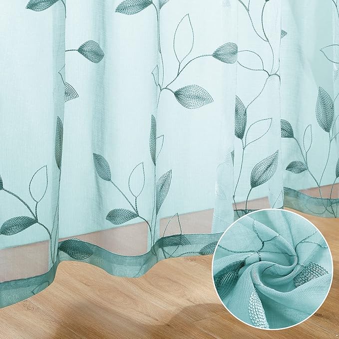 HOMEIDEAS Turquoise Aqua Sheer Curtains 52 X 63 Inches Length 2 Panels - Image 3
