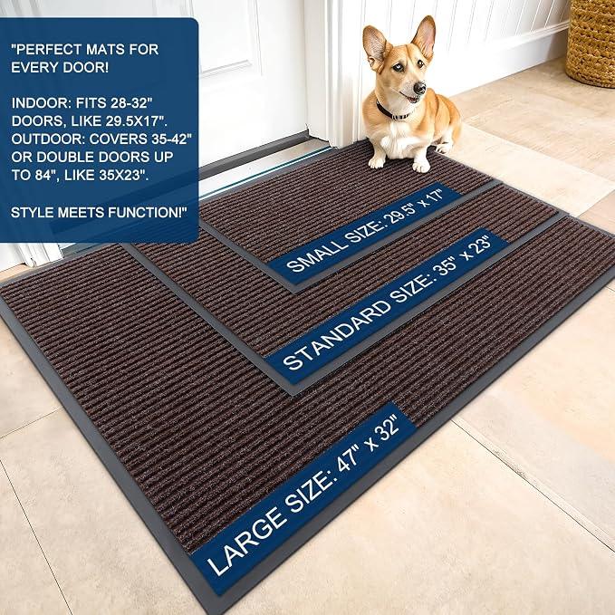 OLANLY Front Door Mat 71x34, Waterproof Heavy-Duty Indoor Outdoor Doormat | Tan - Image 2