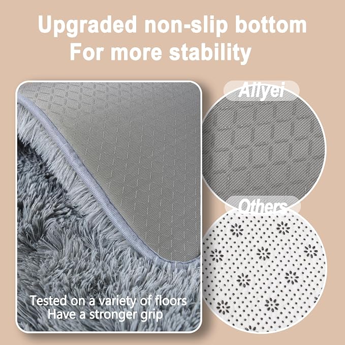 Soft Runner Rugs for Bedroom Hallways, 2x3 Grey Fluffy Shag Throw Area Rug Non - Image 2