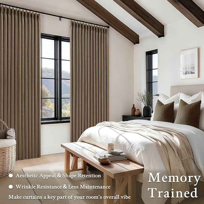 Latte 105 Inch Linen 100% Light Blocking Curtains Drapes 2 Panels Set | Pinch - Image 3