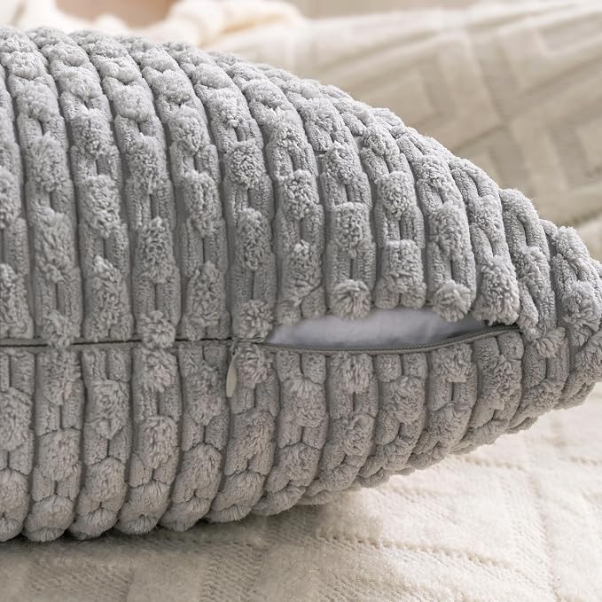 Set of 4 Grey Decorative Throw Pillow Covers 22x22 Inch Corduroy Pillow Covers - Image 4
