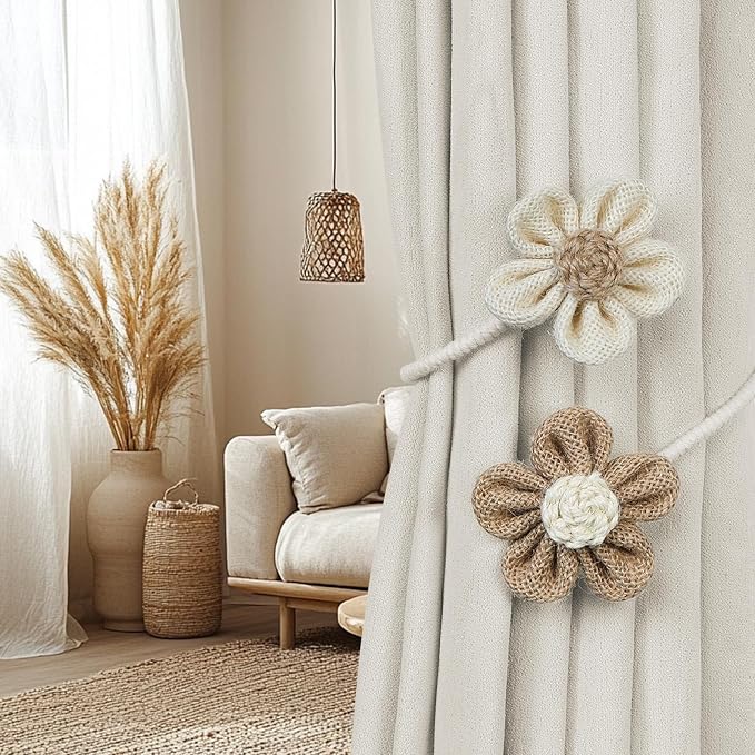 KLOGTSIND Flower Curtain Tiebacks, 6 Pack Boho Curtain Ties Elegant DIY Curtain - Image 2
