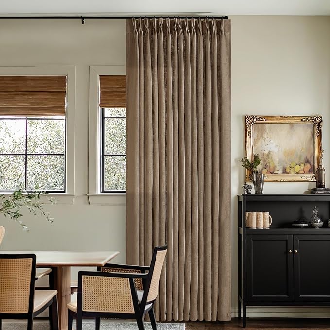 98 Inch Pinch Pleat Flax Linen Semi Sheer Dutch Cocoa Curtains 2 Panels | Light - Image 9