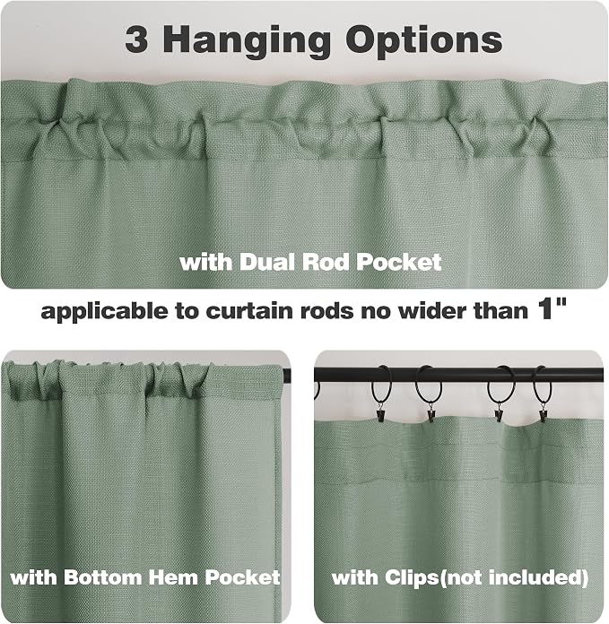 Chyhomenyc Sage Green Valance for Windows, Light Filtering Faux Linen Solid - Image 5