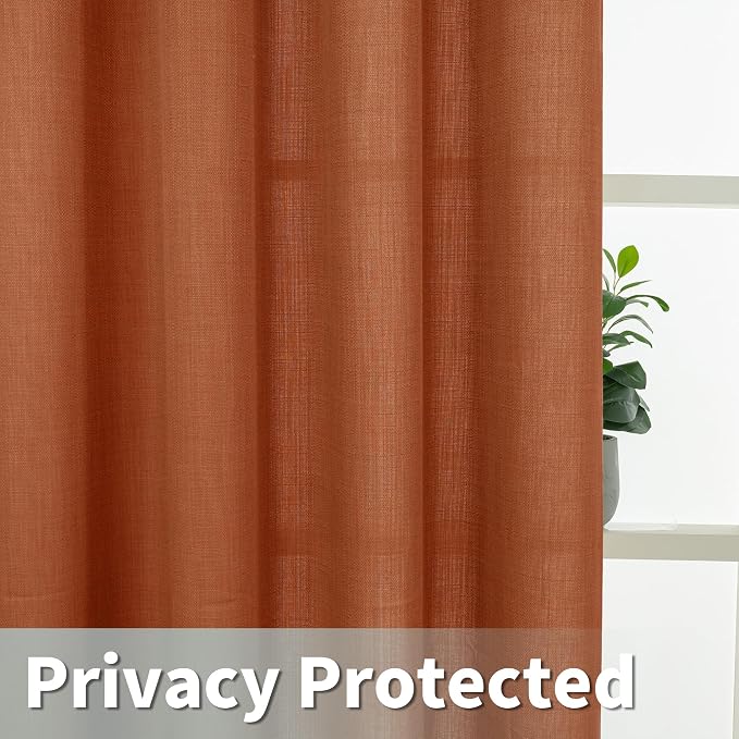 Terracotta Linen Curtains for Living Room 102 Inch Length 2 Panels | Rust Fall - Image 4