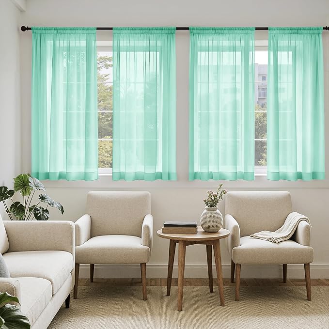 MIULEE Aqua Sheer Curtains 63 Inches Long, 4 Panels Set, Light Filtering Rod by MIULEE
