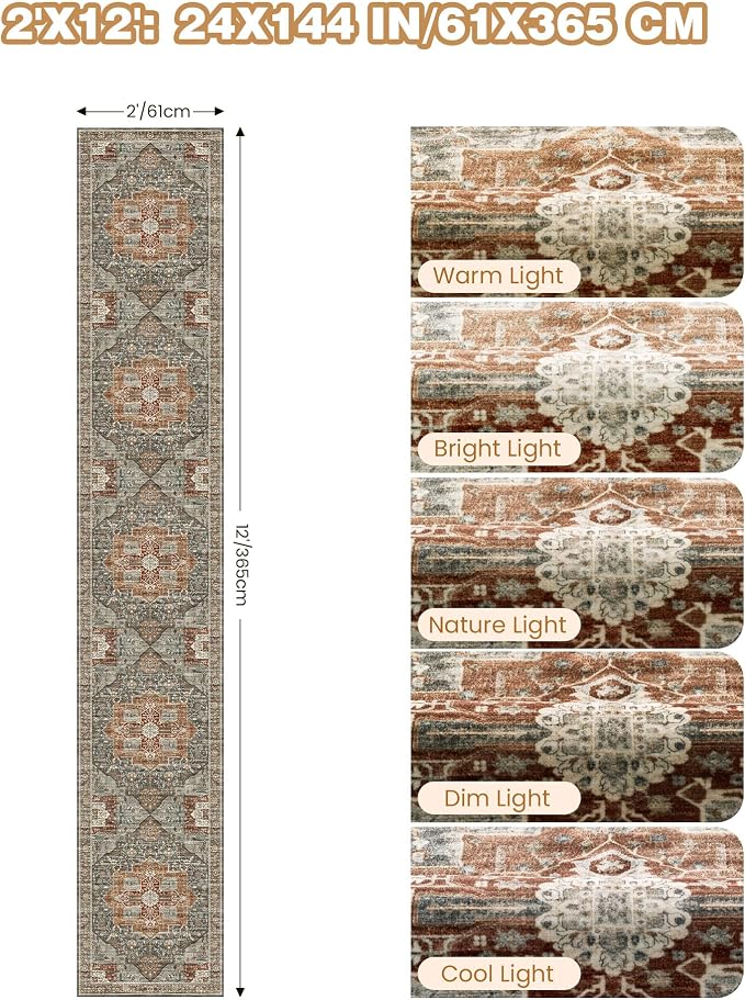 Hallway Runner Rug 2x12, Extra Long Washable Runner Rugs - Image 2