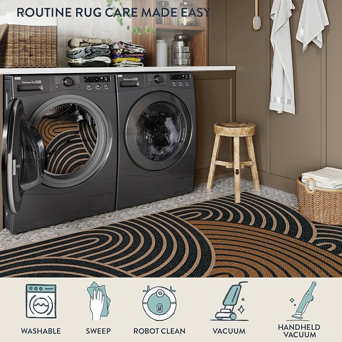 Lahome Modern Rainbow Easy Jute 3x5 Rug, Washable Indoor Outdoor Carpet - Image 4