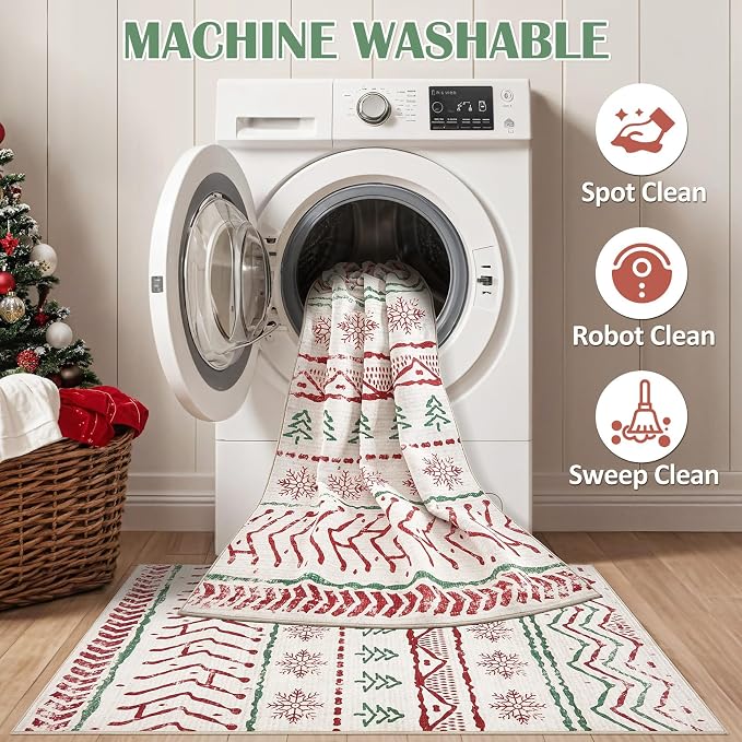 Nakagishi Christmas Rugs: 8x10 Washable Boho Large Neutral Soft Rug Stain - Image 4