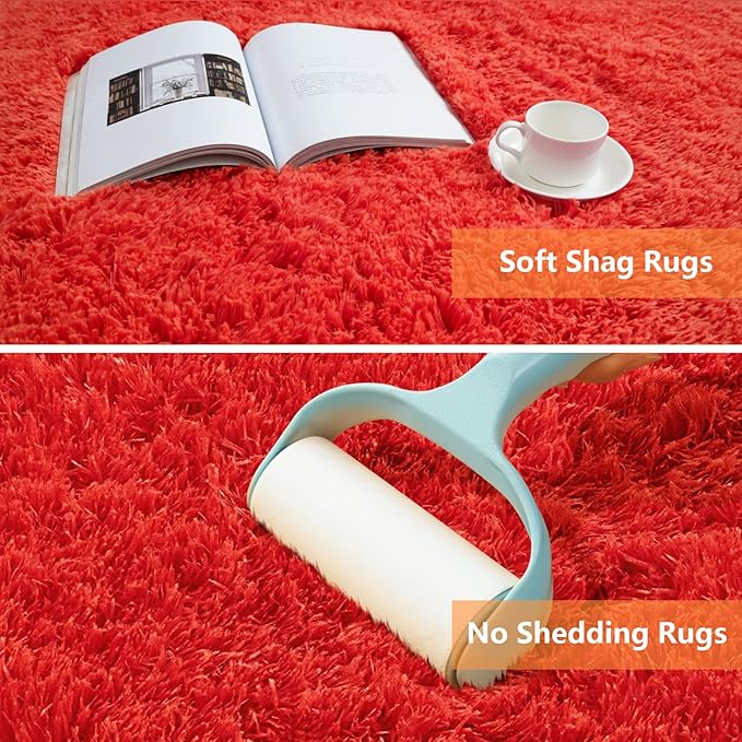 Red Shag Area Rugs for Bedroom Living Room, Ultra Soft Fluffy Christmas Area - Image 6