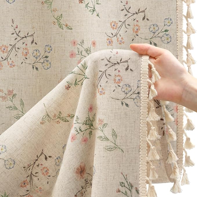 Boho Floral Spring Light Filtering Curtains 63 Inch Length 2 Panels Set - Image 3