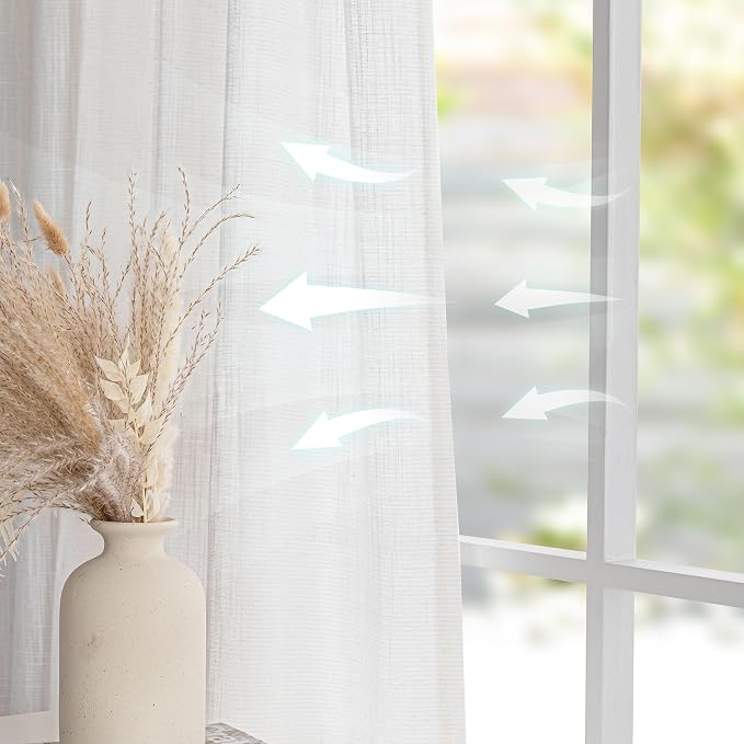 MYSKY HOME Natural Linen Living Room Curtains, Semi Sheers Light Filtering Back - Image 4