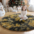 Amdrebio Black Gold Yellow Grey Round Circle Rugs 5Ft by Amdrebio