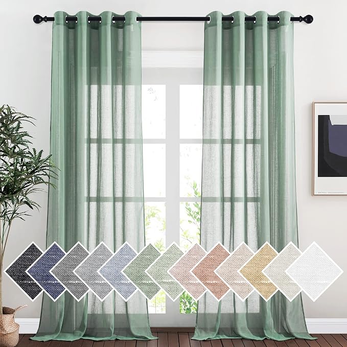 NICETOWN Flax Linen Sheer Curtains 108" Long by NICETOWN