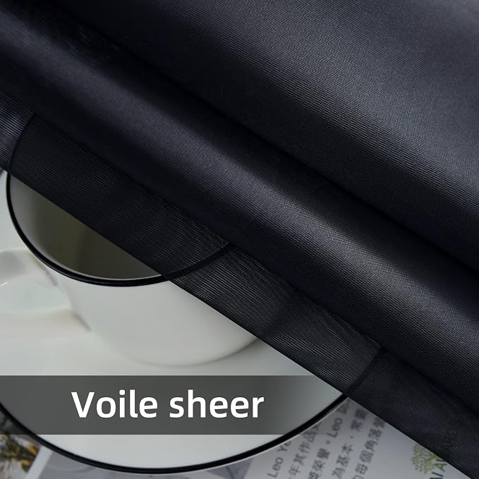 youleyar Solid Sheer Rod Pocket Curtain Voile Draperies 2 Panels White Beige - Image 6