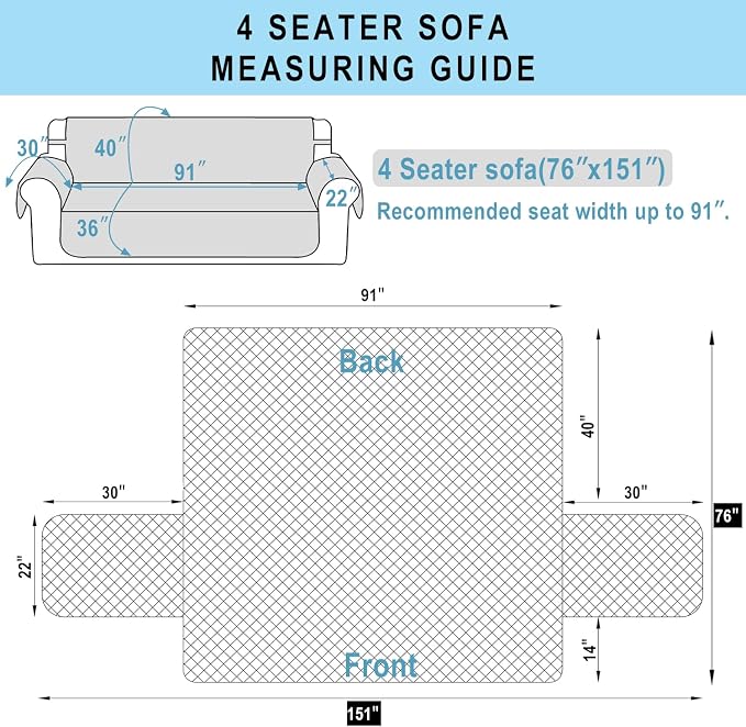 Reversible 4 Seater Sofa Cover 91 Inch Large Couch Cover Furniture - Image 7