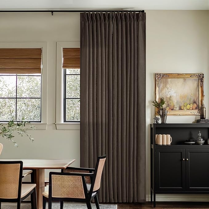 Dark Chocolate 102 Inch Pinch Pleated Semi Sheer Linen Curtains 2 Panels | by Twodrapes