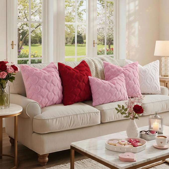 decorUhome Throw Pillow Covers 18x18 Inch Set of 2, Soft Plush Faux Wool Cream - Image 6