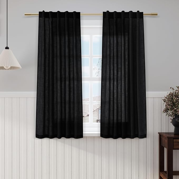 Nanspring Black Cafe Curtains 54 Inch Length Set 2 Panel Back Tab Pocket Semi by Nanspring