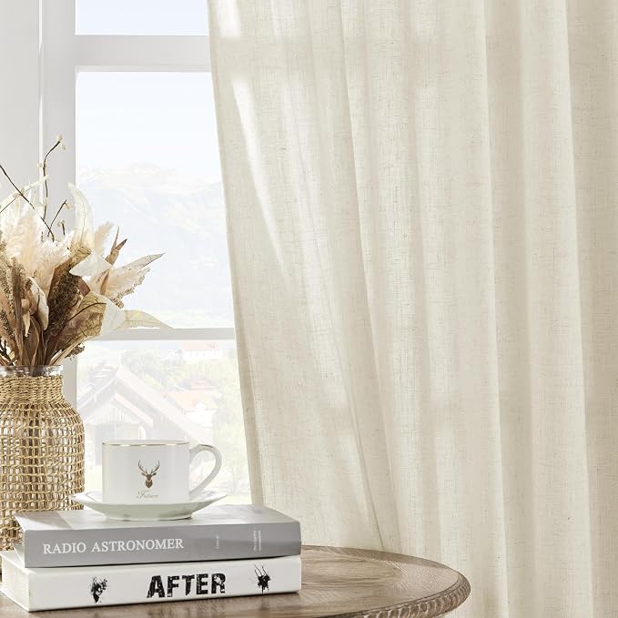 Joydeco Linen Curtains 2 Panel Set, Light Filtering, Ivory on Linen Curtains 84 - Image 6