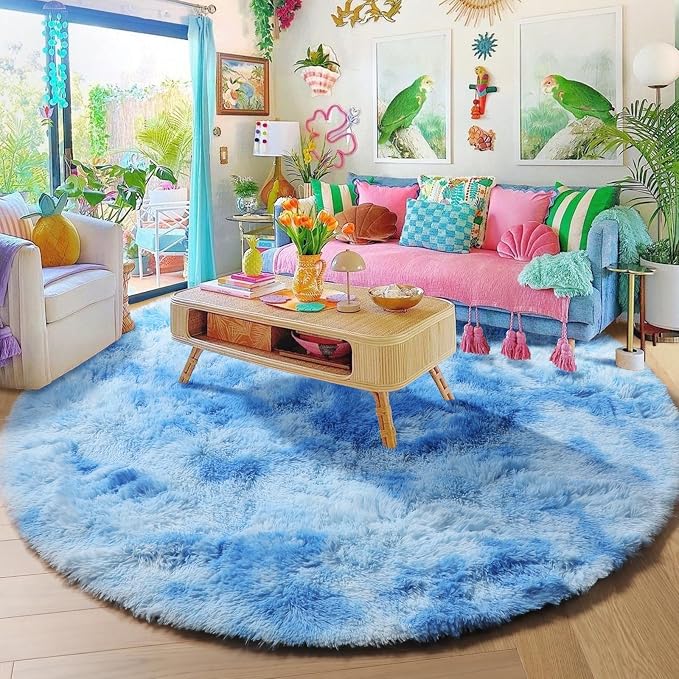 Amdrebio Tie-Dyed Light Blue Round Circle Rug 5Ft - Image 5