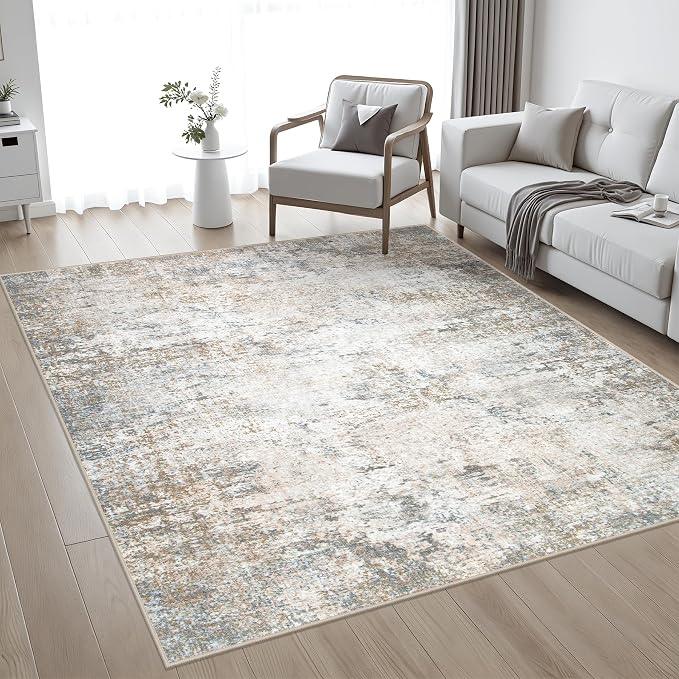 Area Rug Living Room: 4x4 Modern Washable Indoor Soft Carpet Brown | - Image 2