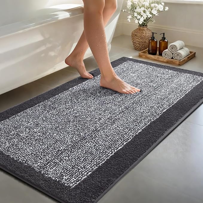 48x24 Long Bathroom Rugs Washable Non Slip, Dark Grey Bath Mat by Unknown