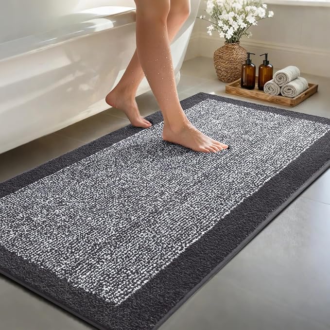 60x24 Long Bathroom Rugs Washable Non Slip, Dark Grey Bath Mat by Unknown