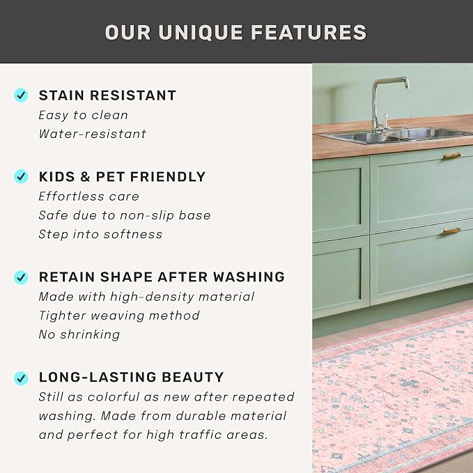 Washable Pink and Blue 6x9 Oushak Rugs - Image 8