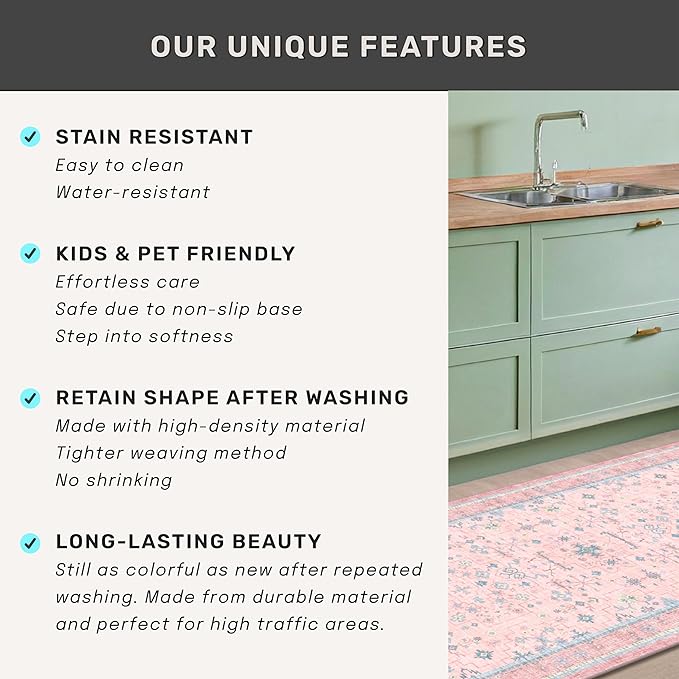 Washable Pink and Blue 8x10 Oushak Rugs - Image 7
