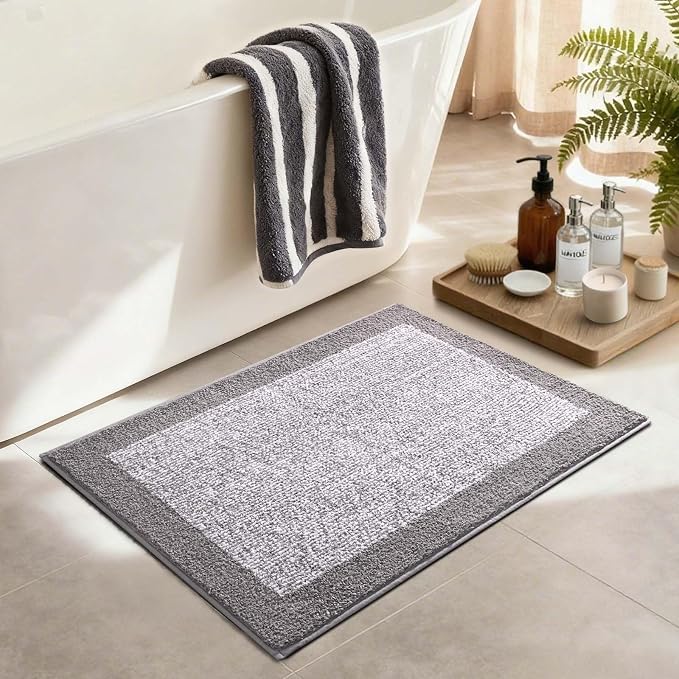 36x24 Large Bathroom Rugs Washable Non Slip, Light Grey Bath Mat - Image 4
