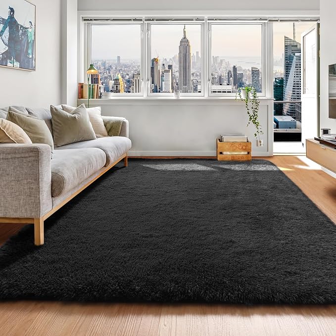 ONASAR Black Area Rugs for Bedroom Living Room, Fluffy Fuzzy Shaggy 4x6 Bedside by ONASAR