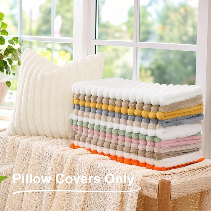 decorUhome Summer Cozy Faux Fur Throw Pillow Covers 24x24 Set of 2 Decorative - Image 8