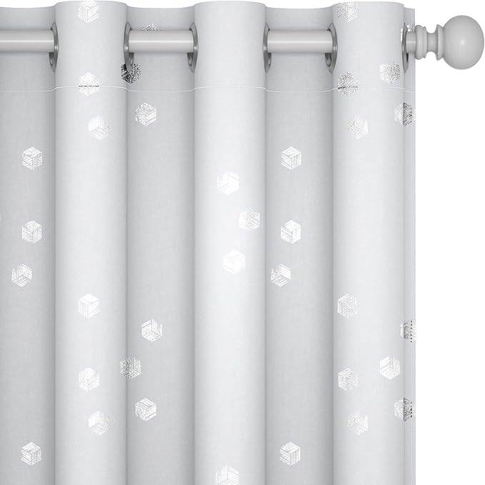 Deconovo Designer Series Silver Cubic Print Room Darkening Curtains by Deconovo