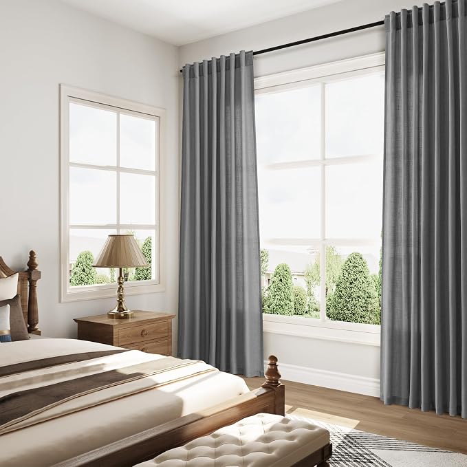 Nanspring Blazer Grey Cutains Morden Linen Blend Light Filtering Back Tab - Image 8