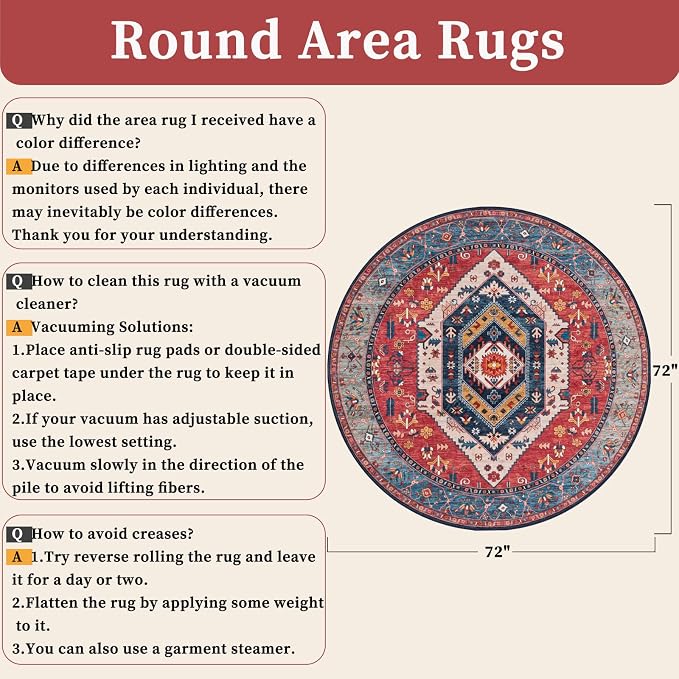 SERISSA Boho Round Area Rug, 6ft Washable Non-Slip Circle Rug, Ultra Soft - Image 2
