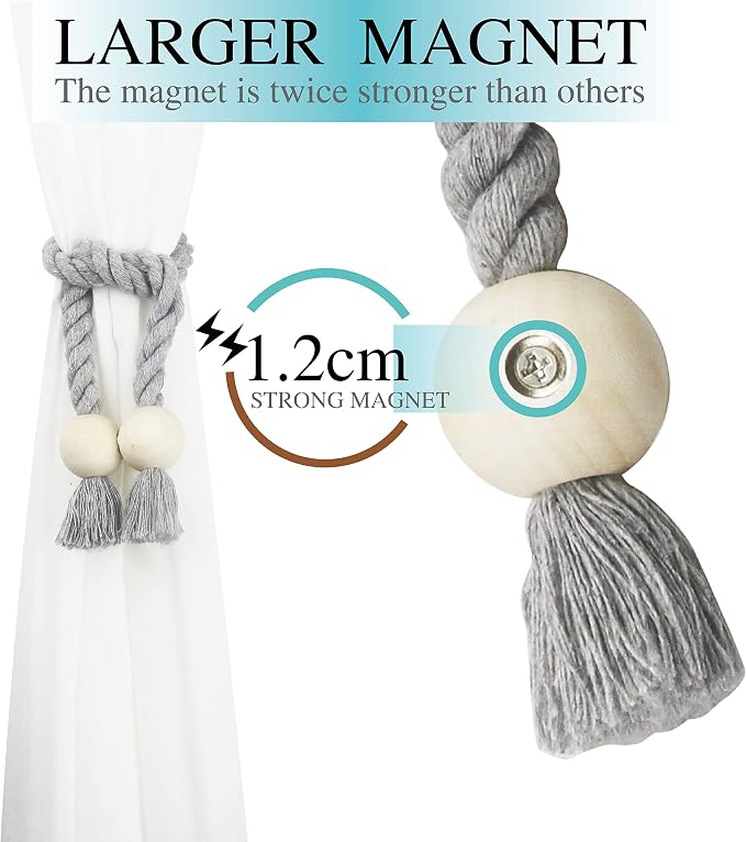 2 Pack Magnetic Curtain Tiebacks Cotton Hand Woven Tie Back Decorative Rope - Image 4