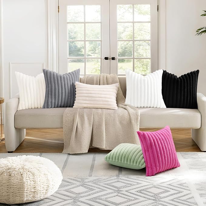 decorUhome Summer Cozy Faux Fur Throw Pillow Covers 22x22 Set of 2 Decorative - Image 7