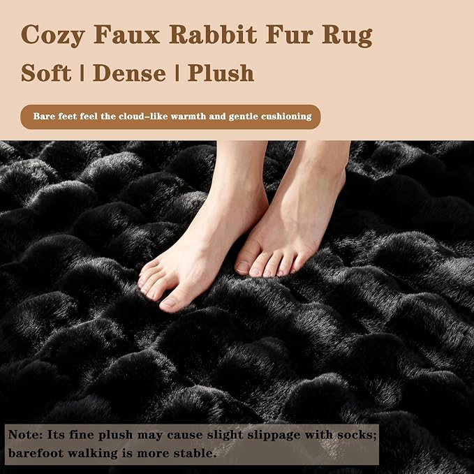 Black Rabbit Plush Rug 8'x10', Fluffy Faux Fur Shaggy Area Rug - Image 5