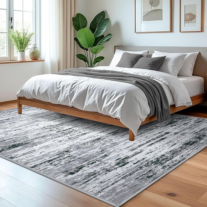 Lansny Modern Abstract 5x7 Machine Washable Area Rug Non-Slip Soft Bedroom - Image 2