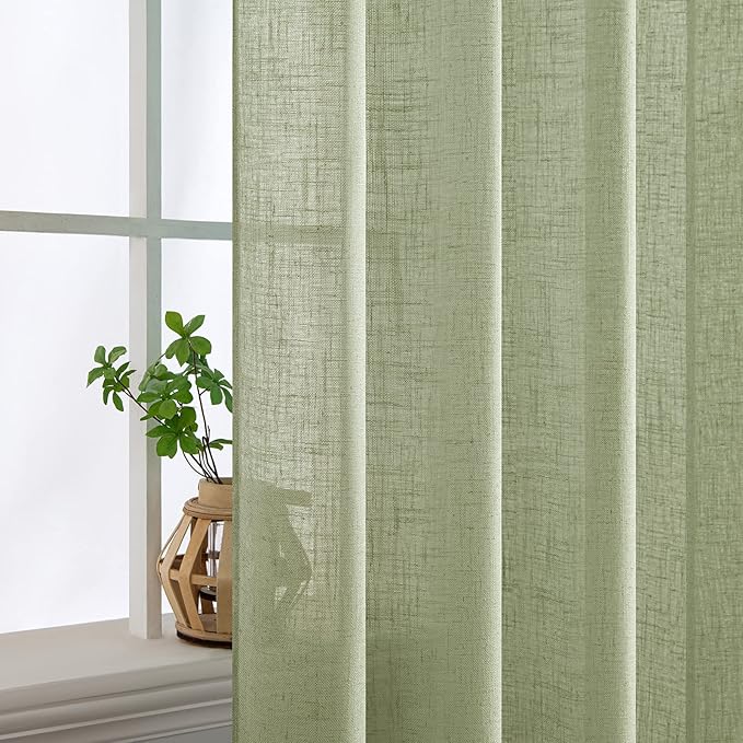MIULEE Sage Green Linen Curtains 120 Inches Long - Image 5
