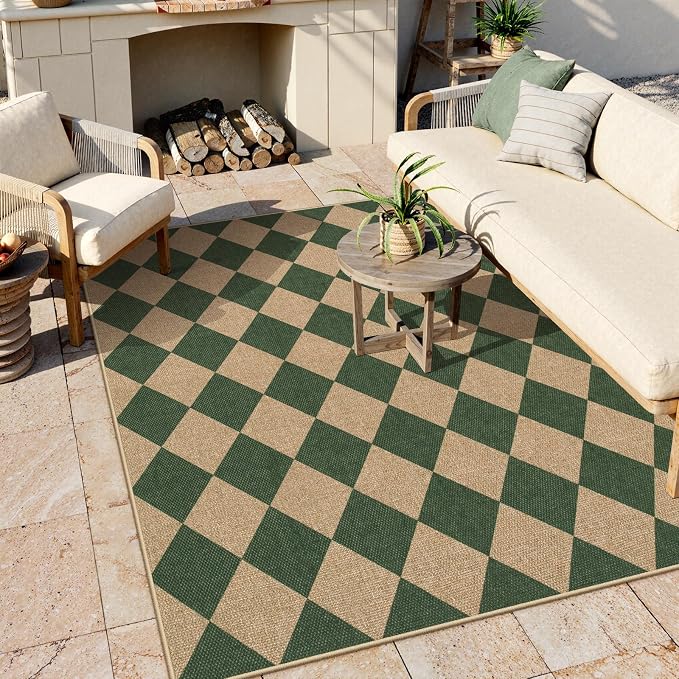 Lahome Colette Checkered Outdoor Rug 5x7, Washable Rug - Image 2