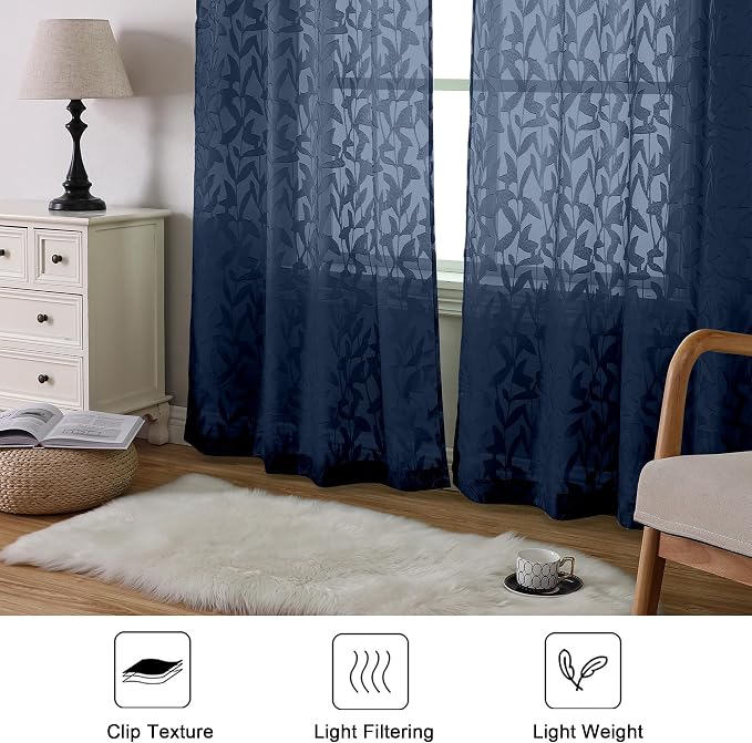Lecloud Leia Navy Blue Sheer Curtains - Image 5