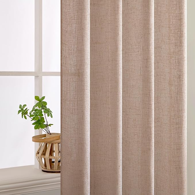 MIULEE Natural Beige Linen Curtains 54 Inch Length 2 Panels - Image 5