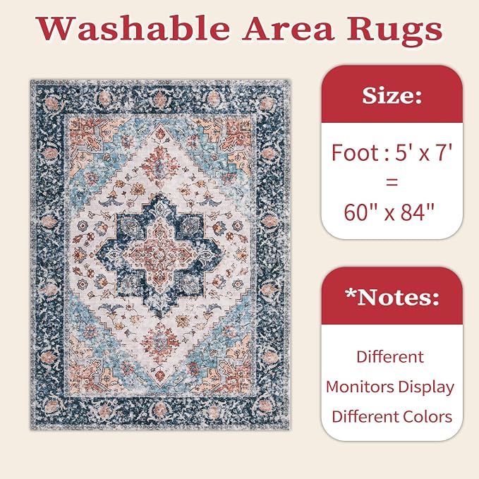 SERISSA 5x7 Boho Area Rug, Washable Large Rugs - Image 2