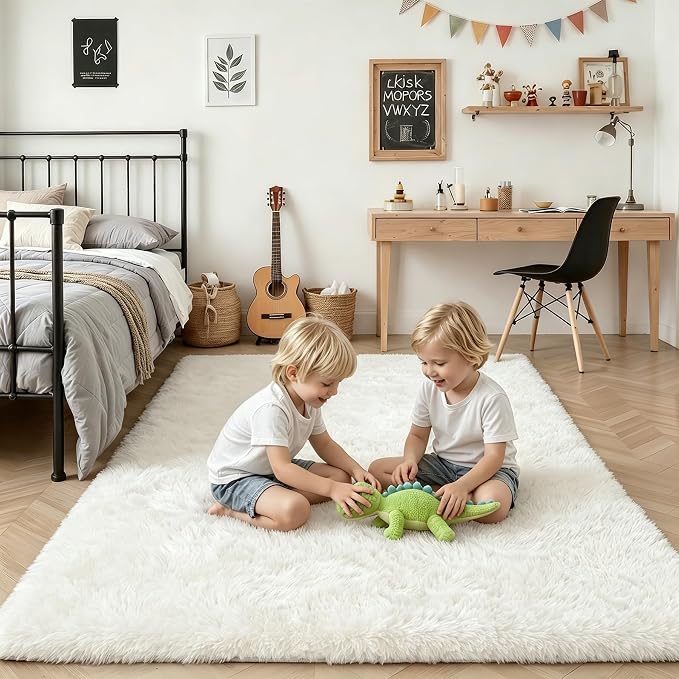 8x10 Area Rug Living Room Bedroom: Fluffy Plush Shag Carpet Ivory | - Image 7