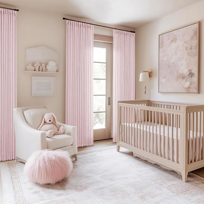 Light Pink Linen Pinch Pleat Curtains 84 Inch Length 2 Panels Set 40x84 | - Image 7