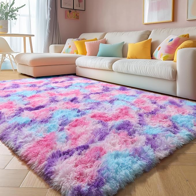 Amdrebio Pink Blue Purple Fuzzy Area Rug 5x7 - Image 7