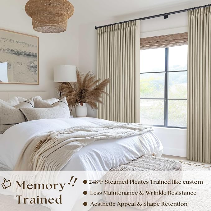 Burlywood Birch Pleated Blackout Linen 120 Inch Long Curtains 60 Inch Wide | - Image 2